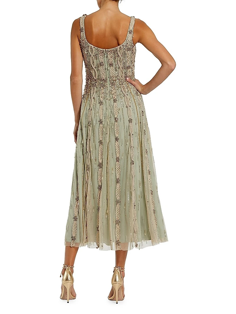 Embellished Mesh Cocktail Dress