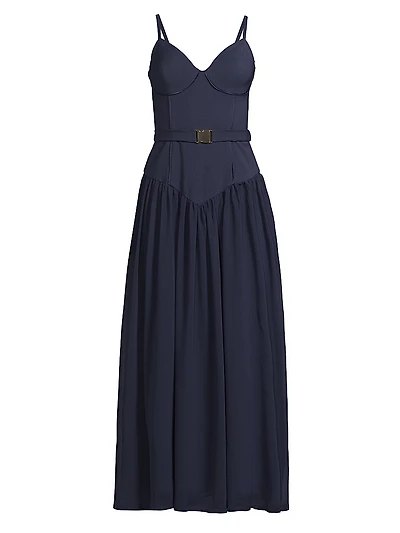 Ruby Belted Basque-Waist Maxi Dress