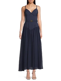 Ruby Belted Basque-Waist Maxi Dress
