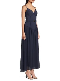 Ruby Belted Basque-Waist Maxi Dress