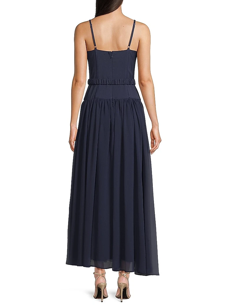 Ruby Belted Basque-Waist Maxi Dress