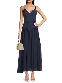 Ruby Belted Basque-Waist Maxi Dress