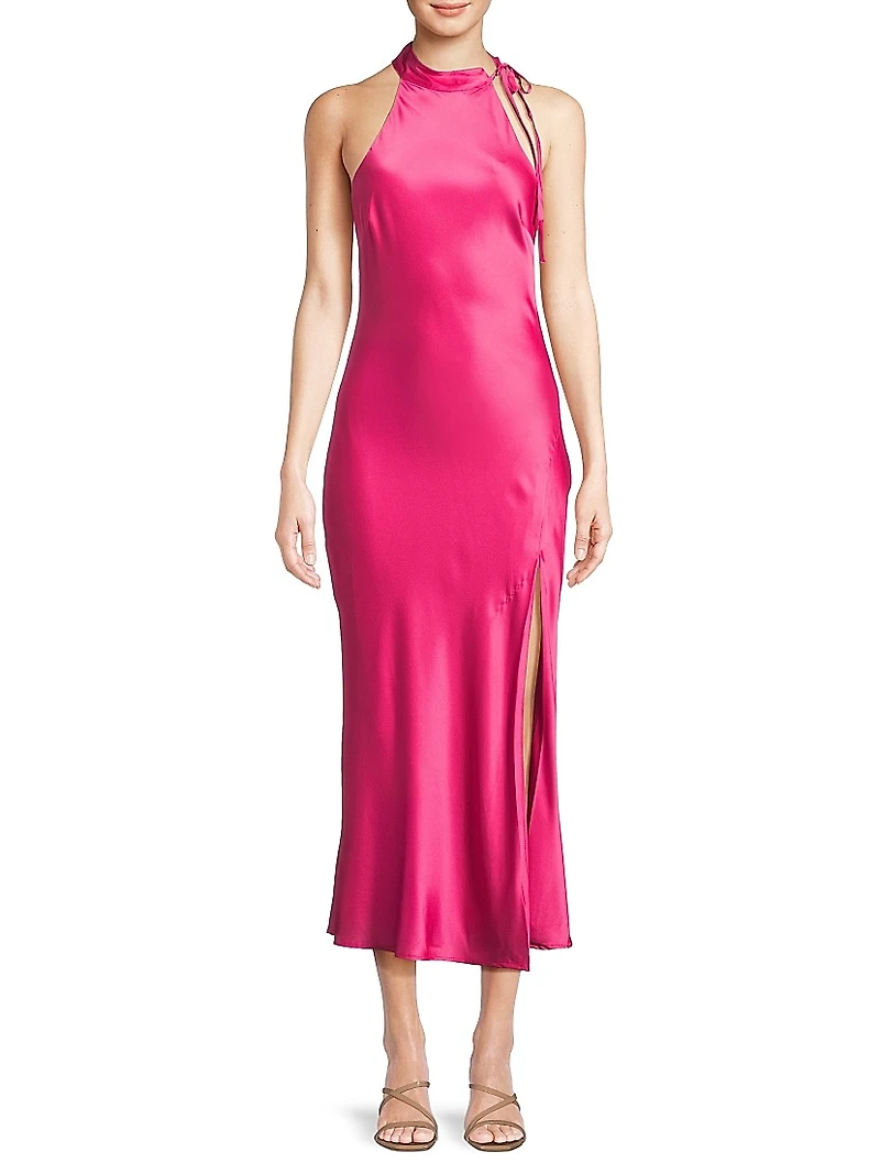 Mari Stretch-Satin Halterneck Midi-Dress