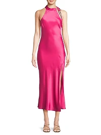 Mari Stretch-Satin Halterneck Midi-Dress