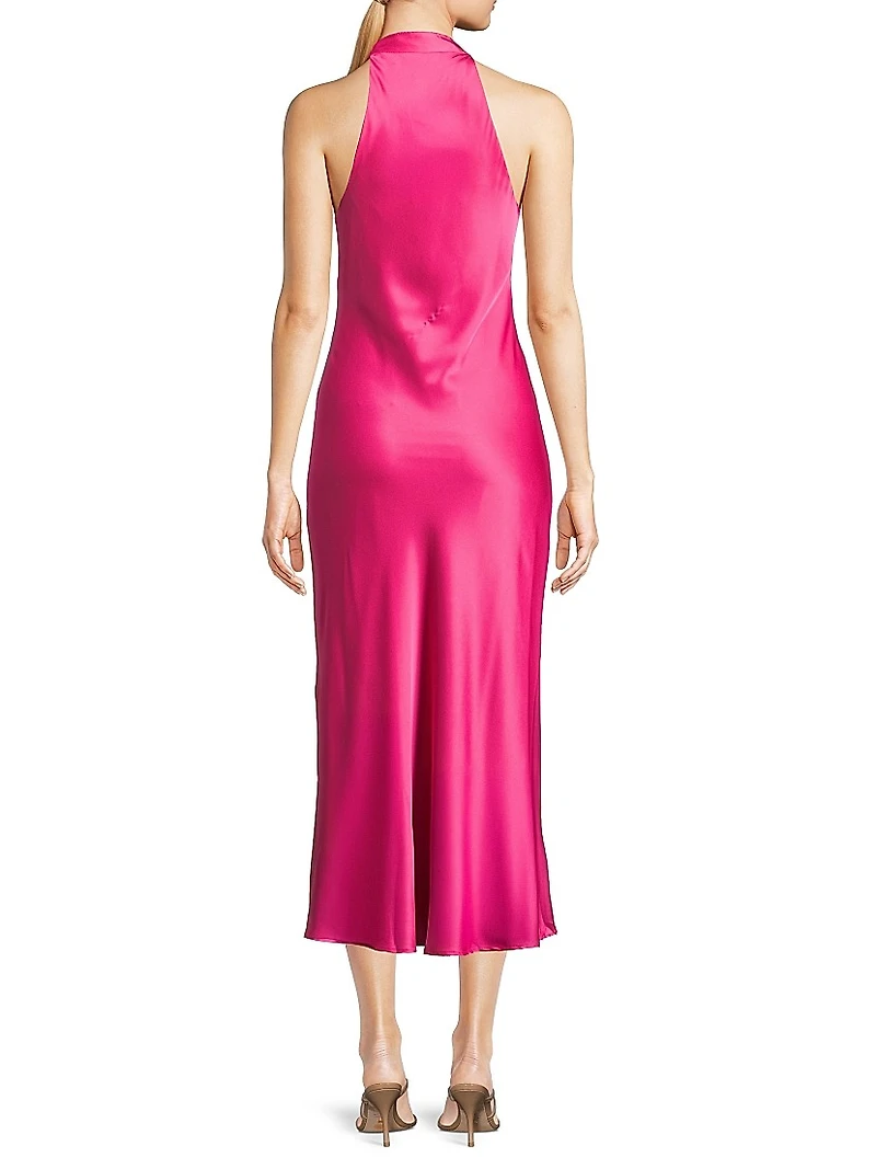 Mari Stretch-Satin Halterneck Midi-Dress