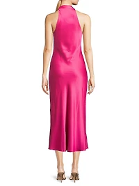 Mari Stretch-Satin Halterneck Midi-Dress
