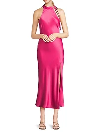 Mari Stretch-Satin Halterneck Midi-Dress