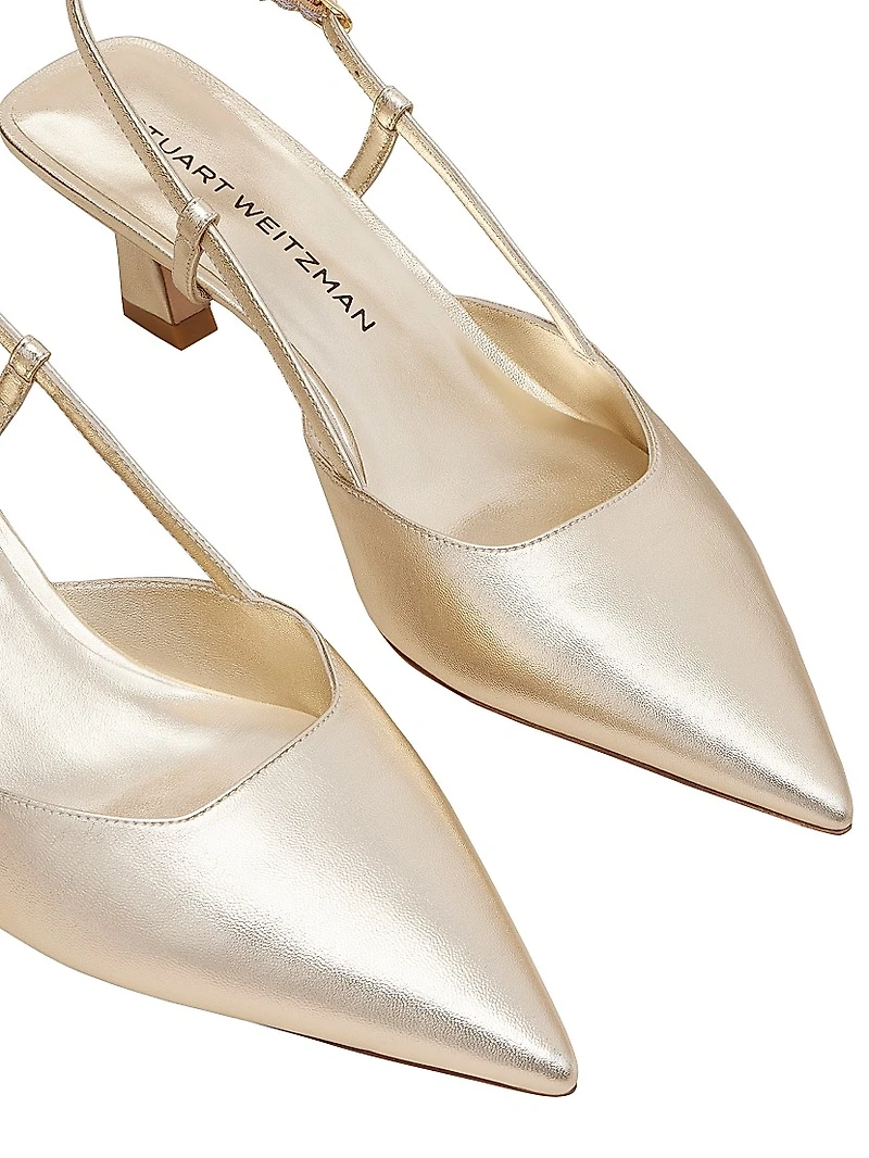 Vinnie 50MM Metallic Leather Slingback Pumps