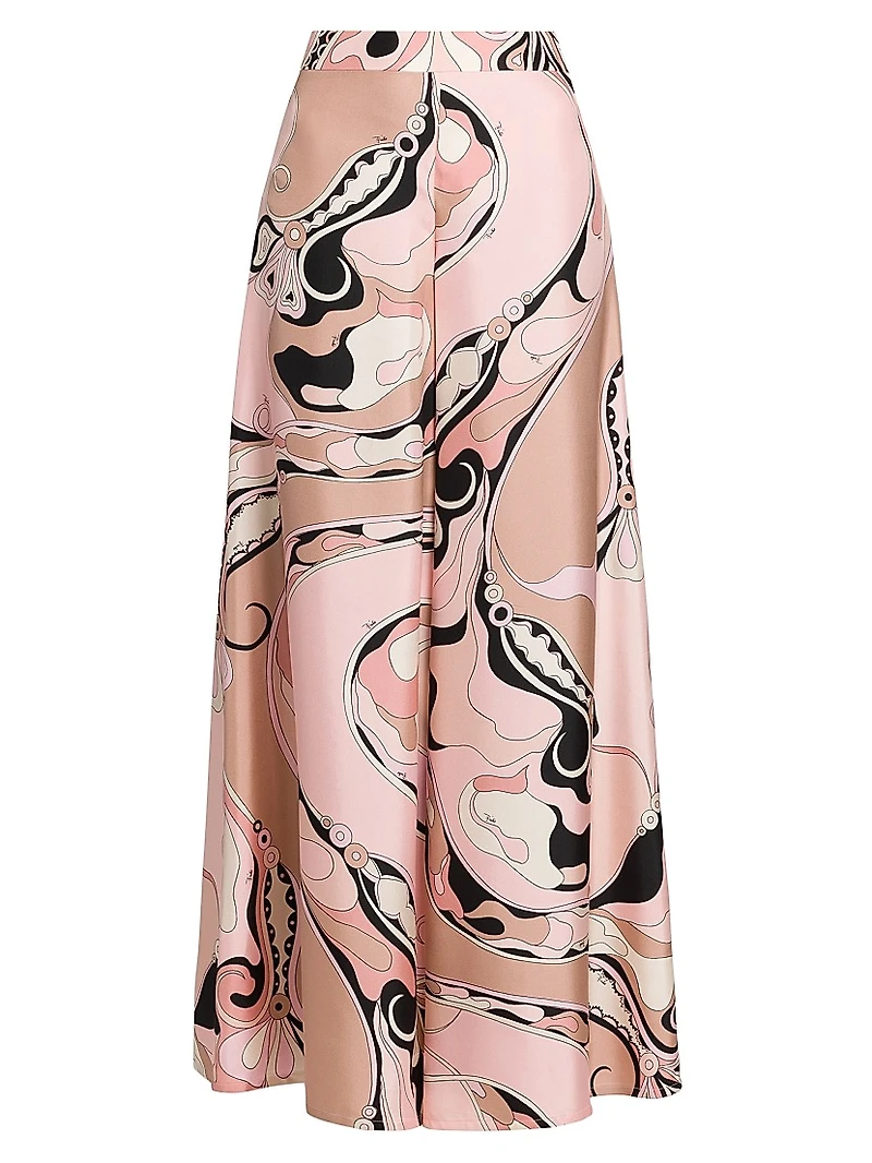 Printed Silk Twill Wide-Leg Pants