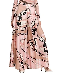 Printed Silk Twill Wide-Leg Pants
