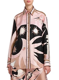 Printed Silk Twill Button-Front Shirt