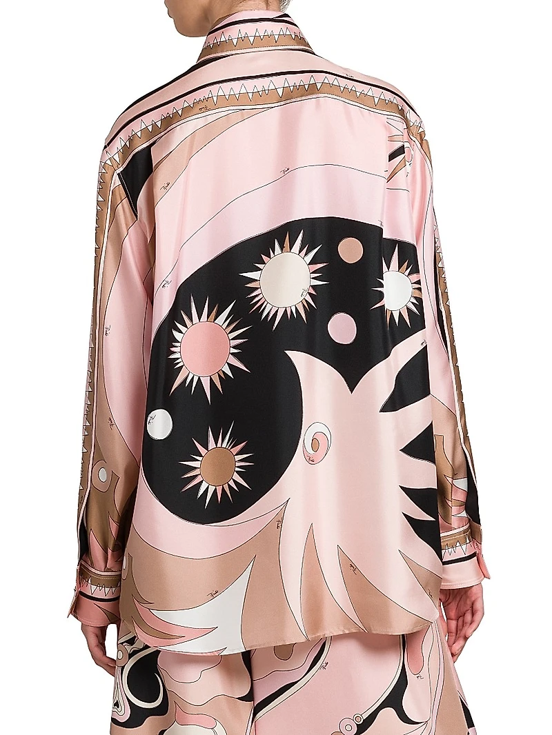 Printed Silk Twill Button-Front Shirt