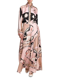 Printed Silk Twill Button-Front Shirt