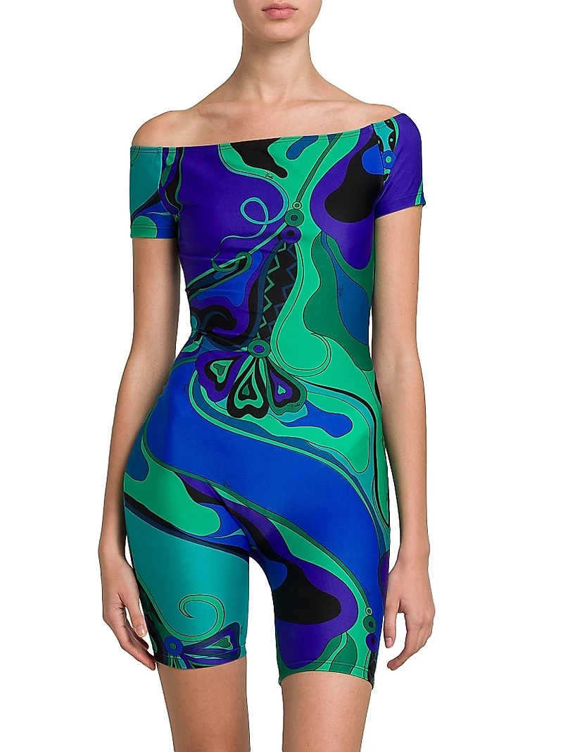 Printed Boatneck Bodysuit