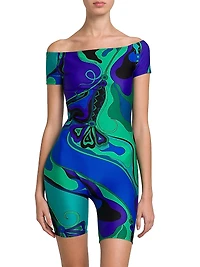 Printed Boatneck Bodysuit