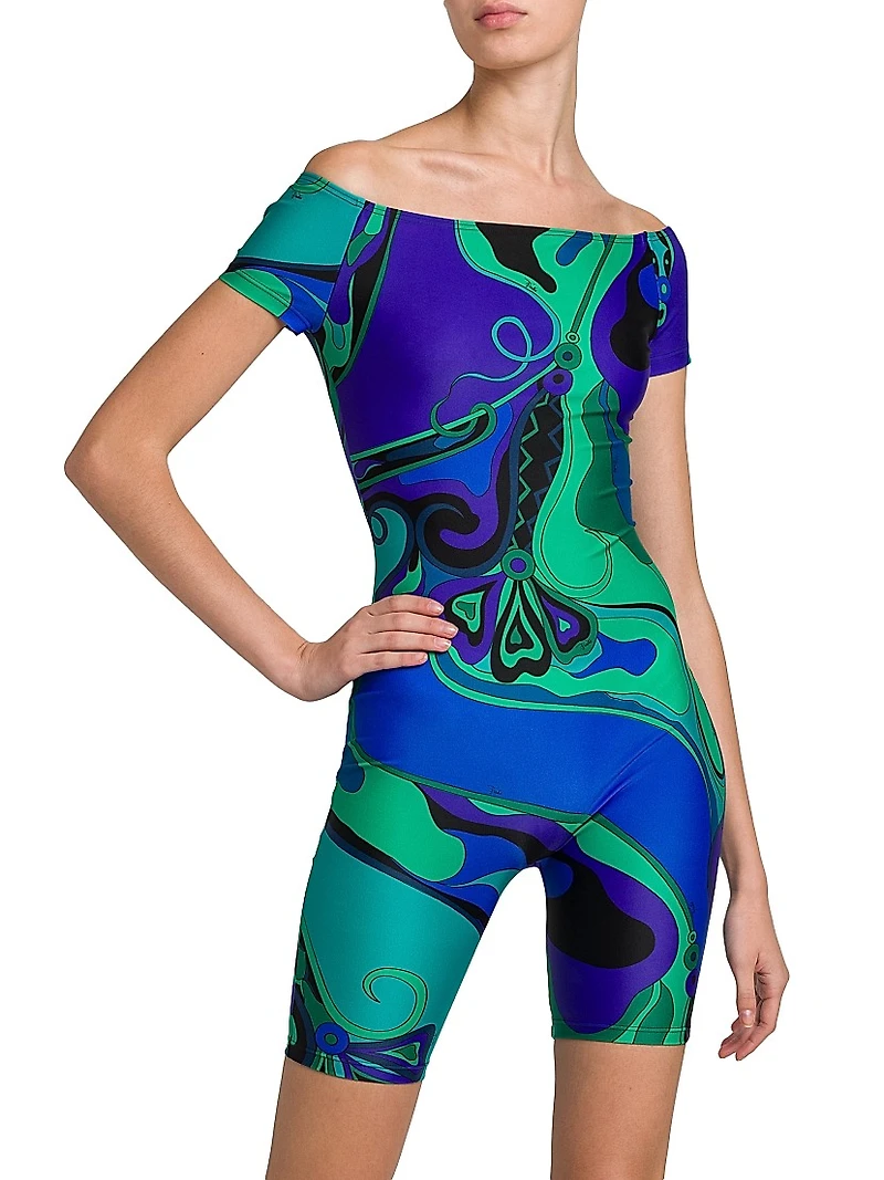 Printed Boatneck Bodysuit