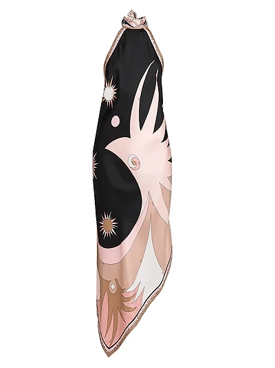 Printed Silk Twill Halter Neck Dress