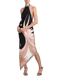 Printed Silk Twill Halter Neck Dress