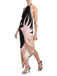 Printed Silk Twill Halter Neck Dress