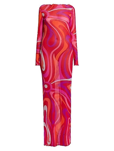Abstract-Print Sheer Maxi Dress