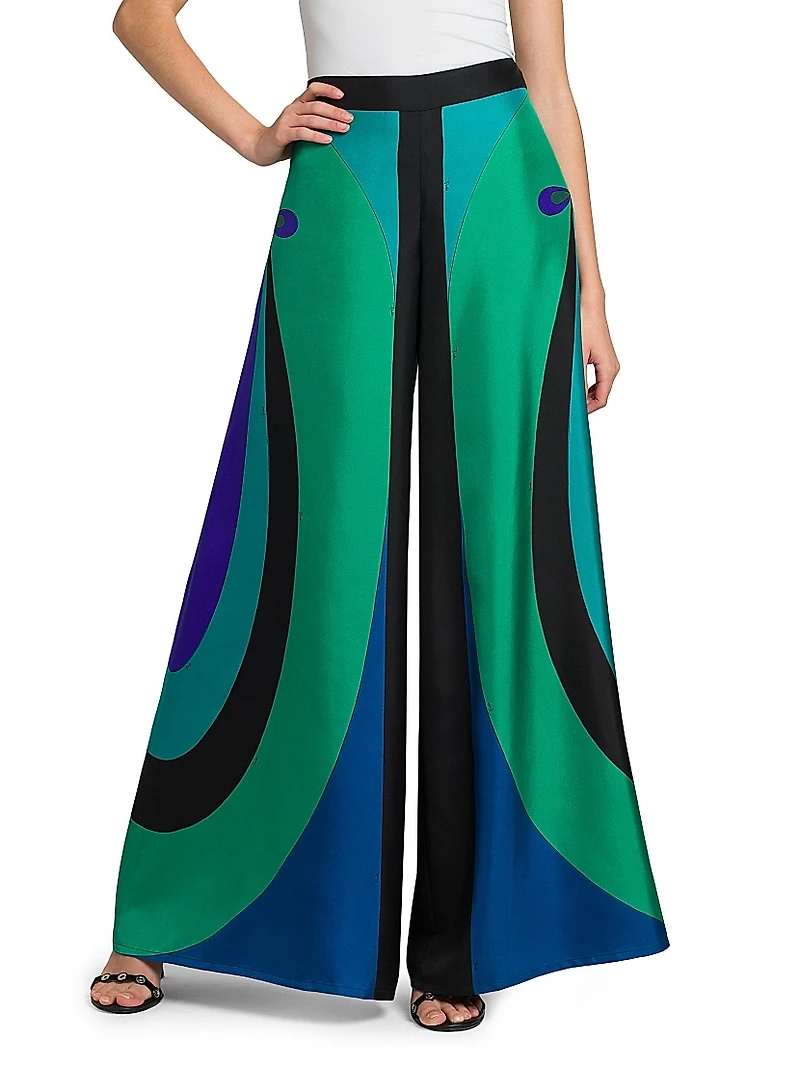 Silk Twill Wide-Leg Pants