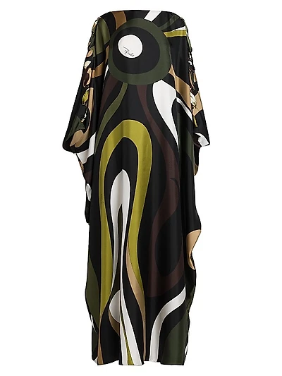 Asymmetric Print Caftan Maxi Dress