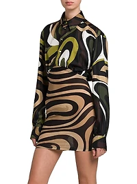 Abstract-Print Silk Mini Shirtdress