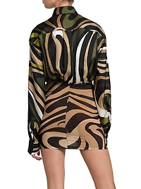 Abstract-Print Silk Mini Shirtdress