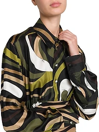Abstract-Print Silk Mini Shirtdress