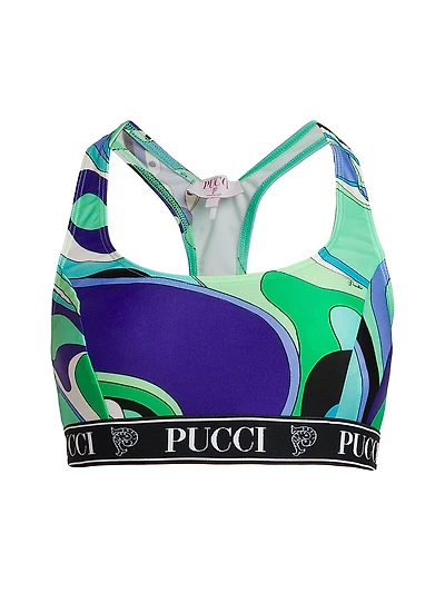 Abstract-Print Racerback Sports Bra