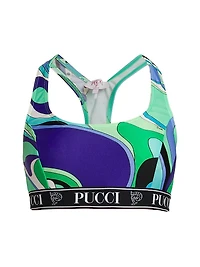 Abstract-Print Racerback Sports Bra