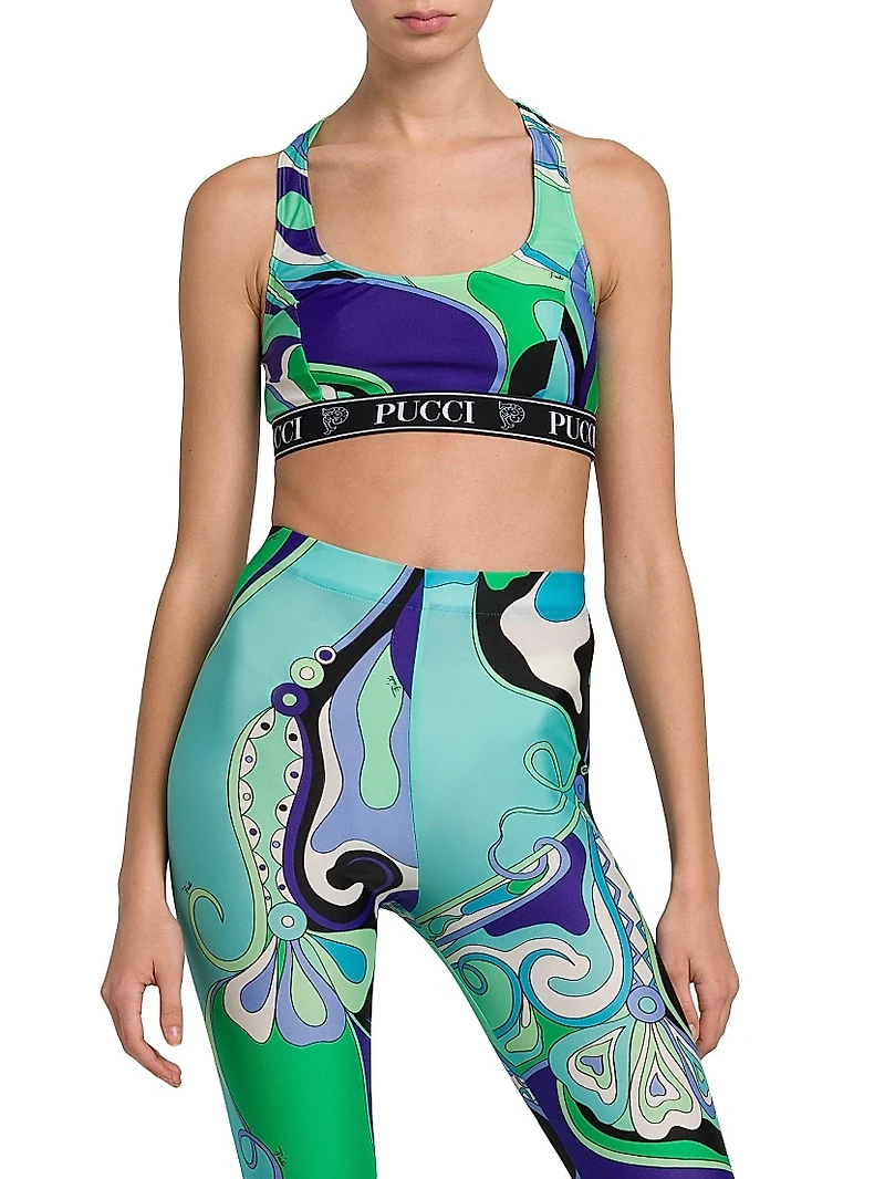 Abstract-Print Racerback Sports Bra