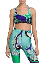 Abstract-Print Racerback Sports Bra