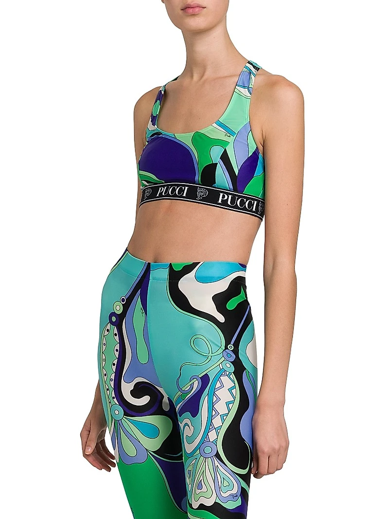 Abstract-Print Racerback Sports Bra