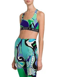 Abstract-Print Racerback Sports Bra