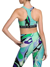 Abstract-Print Racerback Sports Bra