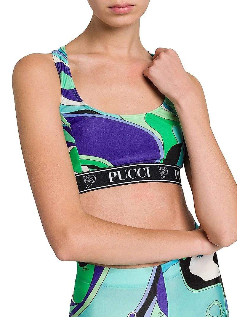 Abstract-Print Racerback Sports Bra
