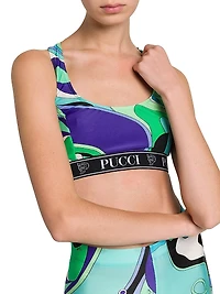 Abstract-Print Racerback Sports Bra