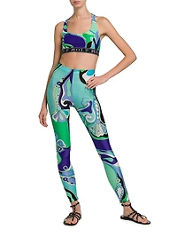 Abstract-Print Racerback Sports Bra