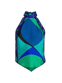 Colorblocked Silk Twill Halter Top