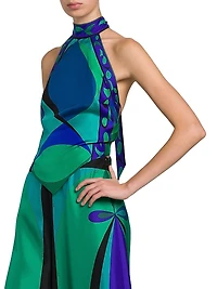 Colorblocked Silk Twill Halter Top