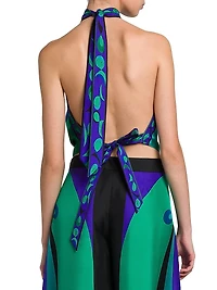 Colorblocked Silk Twill Halter Top