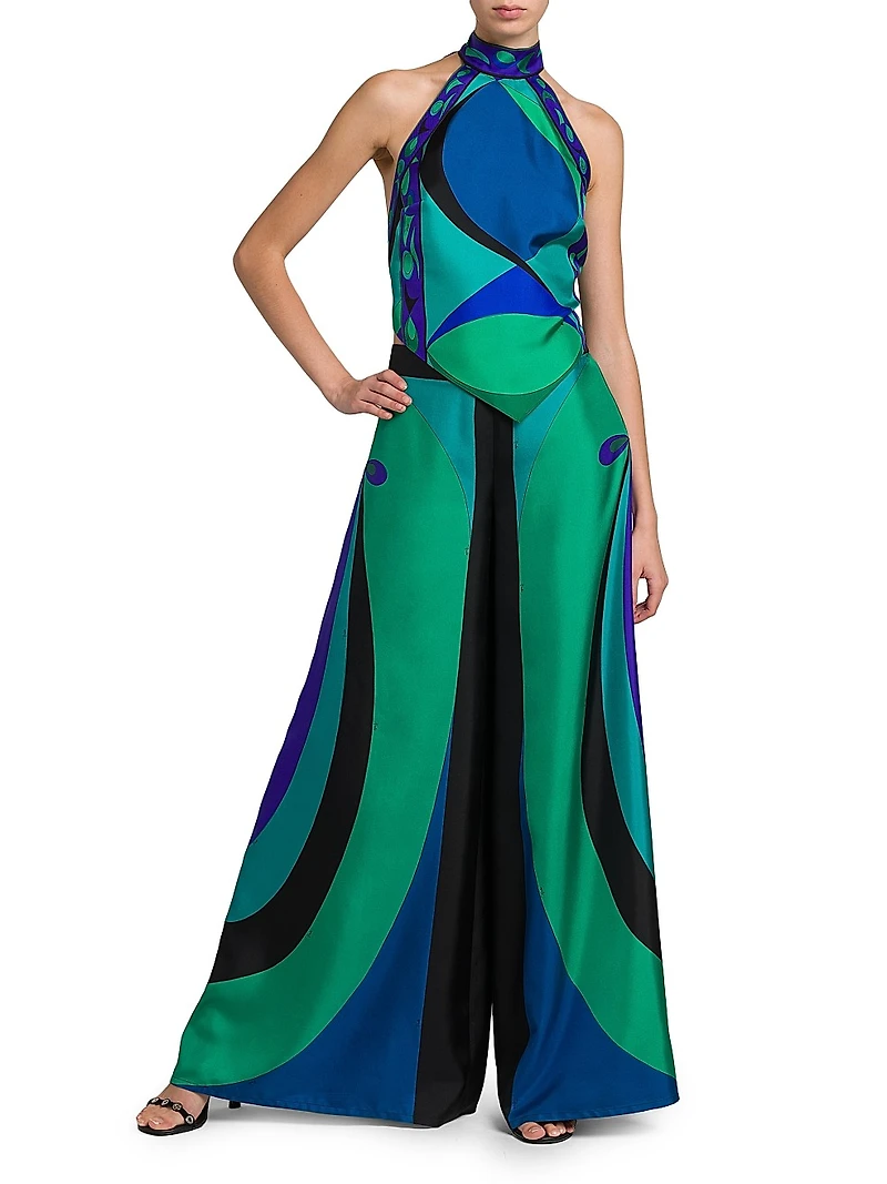 Colorblocked Silk Twill Halter Top