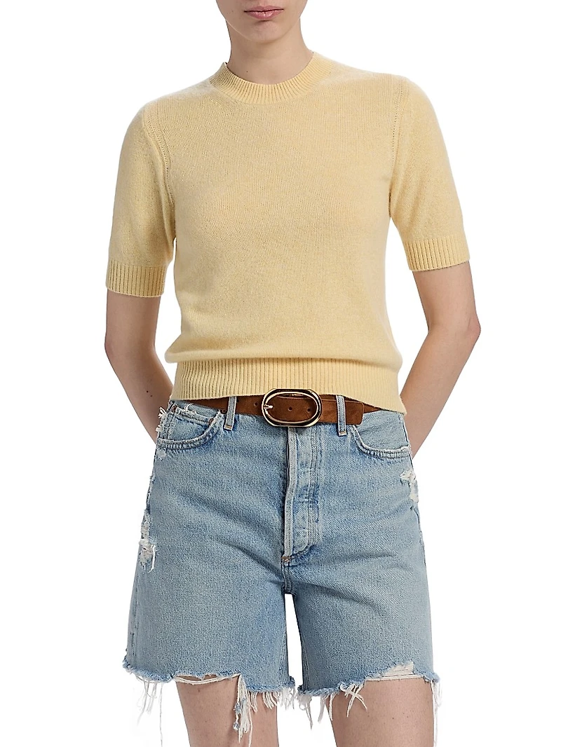 Sweater Tee Cashmere Crewneck Short-Sleeve Top