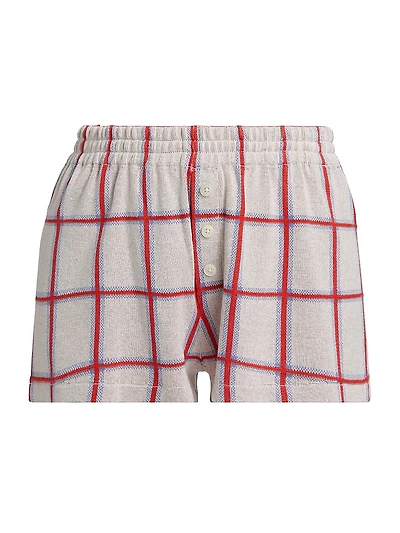 Picnic Plaid Silk-Linen Elasticized Shorts