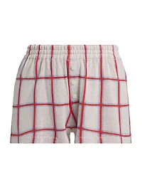 Picnic Plaid Silk-Linen Elasticized Shorts