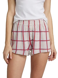 Picnic Plaid Silk-Linen Elasticized Shorts
