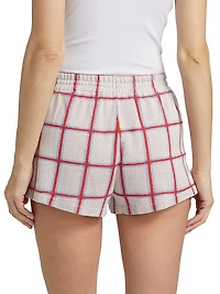Picnic Plaid Silk-Linen Elasticized Shorts