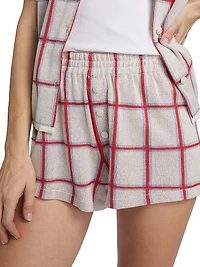 Picnic Plaid Silk-Linen Elasticized Shorts