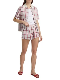 Picnic Plaid Silk-Linen Elasticized Shorts